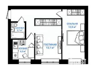 2-к квартира, вторичка, 42м2, 1/5 этаж