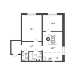 3-к квартира, вторичка, 66м2, 12/17 этаж