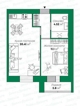 2-к квартира, вторичка, 41м2, 2/15 этаж