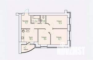 3-к квартира, строящийся дом, 63м2, 1/14 этаж