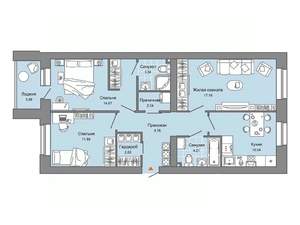 3-к квартира, строящийся дом, 79м2, 3/4 этаж