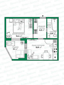 2-к квартира, вторичка, 44м2, 8/18 этаж