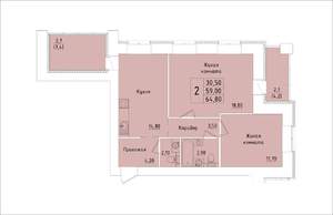 2-к квартира, строящийся дом, 67м2, 9/15 этаж