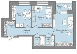 2-к квартира, вторичка, 55м2, 1/7 этаж
