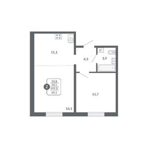 2-к квартира, вторичка, 49м2, 4/17 этаж