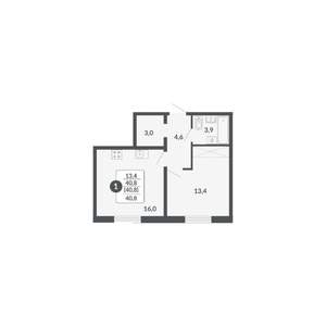 1-к квартира, вторичка, 41м2, 2/17 этаж