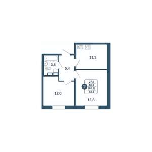 2-к квартира, вторичка, 48м2, 16/17 этаж