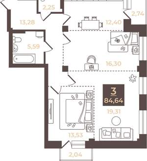 3-к квартира, вторичка, 85м2, 2/4 этаж