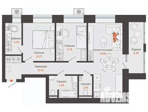 2-к квартира, вторичка, 65м2, 5/9 этаж