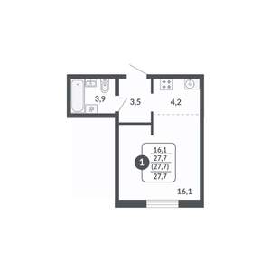 1-к квартира, вторичка, 28м2, 2/17 этаж
