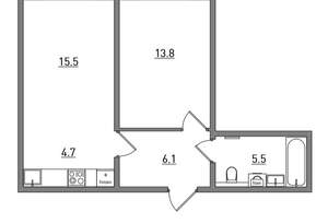 2-к квартира, вторичка, 46м2, 6/17 этаж