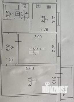 2-к квартира, вторичка, 53м2, 5/6 этаж