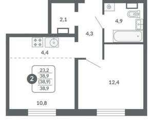 2-к квартира, вторичка, 39м2, 17/17 этаж
