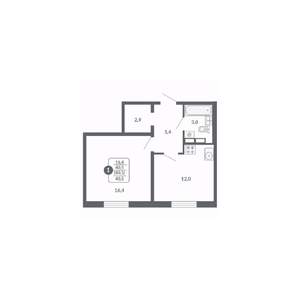 1-к квартира, вторичка, 41м2, 15/17 этаж