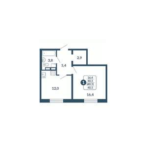 1-к квартира, вторичка, 41м2, 17/17 этаж