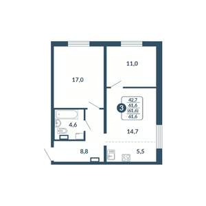 2-к квартира, вторичка, 62м2, 9/17 этаж