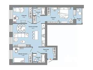3-к квартира, строящийся дом, 86м2, 3/7 этаж