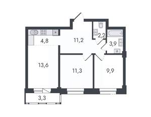 3-к квартира, вторичка, 60м2, 12/16 этаж