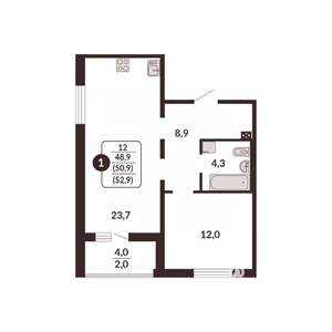 1-к квартира, вторичка, 51м2, 2/14 этаж