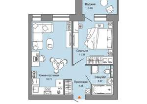 1-к квартира, вторичка, 40м2, 6/8 этаж