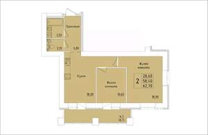 2-к квартира, вторичка, 63м2, 14/15 этаж