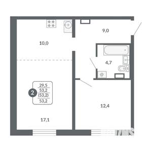 2-к квартира, вторичка, 53м2, 5/17 этаж