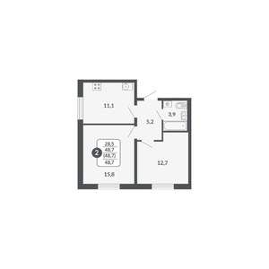 2-к квартира, вторичка, 49м2, 12/17 этаж