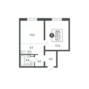2-к квартира, вторичка, 48м2, 3/17 этаж