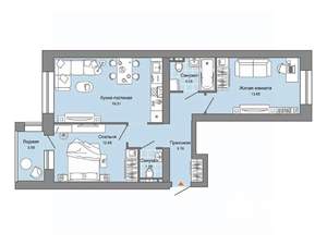 2-к квартира, строящийся дом, 63м2, 2/4 этаж