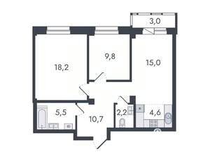 3-к квартира, вторичка, 69м2, 2/16 этаж