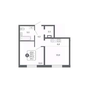 2-к квартира, вторичка, 39м2, 7/17 этаж