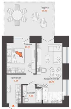 1-к квартира, строящийся дом, 48м2, 2/12 этаж