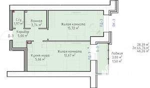 2-к квартира, строящийся дом, 46м2, 2/10 этаж