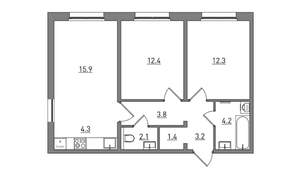 3-к квартира, вторичка, 60м2, 6/17 этаж
