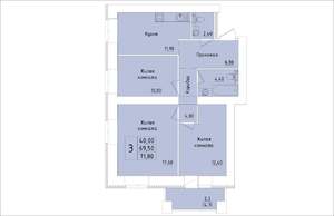 3-к квартира, строящийся дом, 72м2, 2/15 этаж