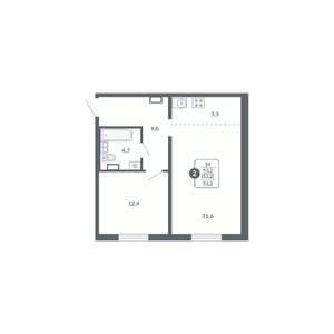 2-к квартира, вторичка, 53м2, 16/17 этаж