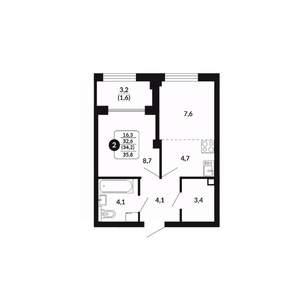 2-к квартира, вторичка, 34м2, 2/17 этаж