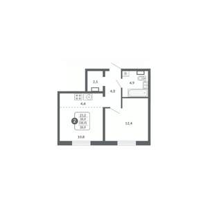 2-к квартира, вторичка, 39м2, 15/17 этаж