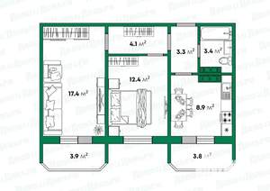 2-к квартира, вторичка, 54м2, 7/16 этаж