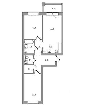 3-к квартира, вторичка, 71м2, 2/6 этаж