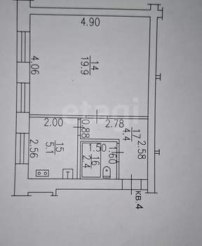 1-к квартира, вторичка, 32м2, 1/1 этаж