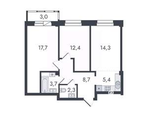 3-к квартира, вторичка, 68м2, 13/16 этаж