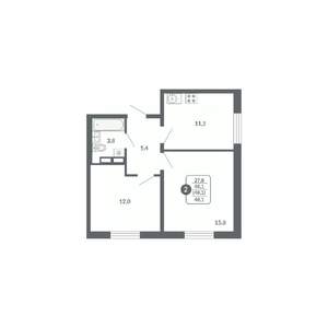 2-к квартира, вторичка, 48м2, 7/17 этаж