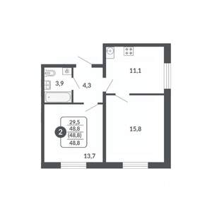 2-к квартира, вторичка, 49м2, 7/17 этаж