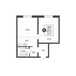 2-к квартира, вторичка, 48м2, 10/17 этаж