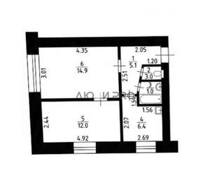 2-к квартира, вторичка, 41м2, 1/5 этаж