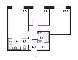 3-к квартира, вторичка, 52м2, 1/16 этаж