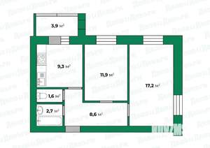 2-к квартира, вторичка, 55м2, 1/5 этаж