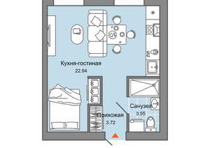 Студия квартира, вторичка, 30м2, 2/7 этаж