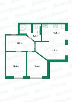 3-к квартира, вторичка, 64м2, 3/16 этаж